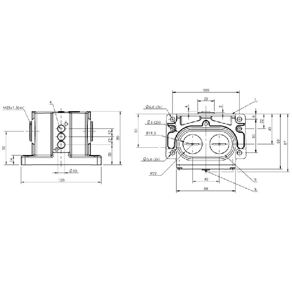 Boîtier multipistes inductif, 3x capteurs, NPN NO+NF, 12mm, 2xM25-Lire la description