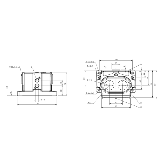 Boîtier multipistes inductif, 2x capteurs, PNP NO+NF, 16mm, 2xM25-Lire la description