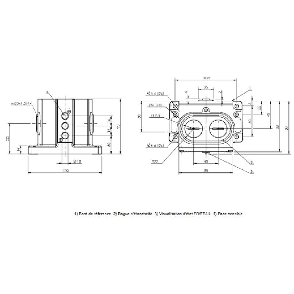 Boîtier multipistes inductif, 3x capteurs, PNP NO+NF, 16mm, 2xM25 Boîtier multipistes inductif, 3x capteurs, PNP NO+NF, 16mm, 2xM25-Lire la description
