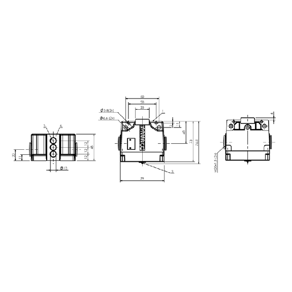 Boîtier multipistes inductif, 3x capteurs, PNP NO+NF, 16mm, 2xM20-Lire la description