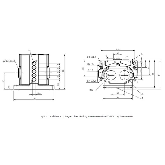 Boîtier multipistes inductif, 5x capteurs, PNP NO+NF, 12mm, 2xM25 Boîtier multipistes inductif, 5x capteurs, PNP NO+NF, 12mm, 2xM25-Lire la description