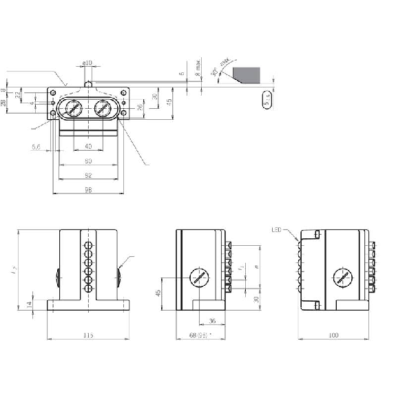 Boîtier multipistes mécanique, 3x galet, 16mm, 1O+1F, 3xM25 Boîtier multipistes mécanique, 3x galet, 16mm, 1O+1F, 3xM25-Lire la description
