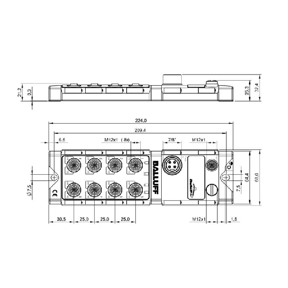 Switch Ethernet non managé 8 voies M12x1, IP67-Lire la description