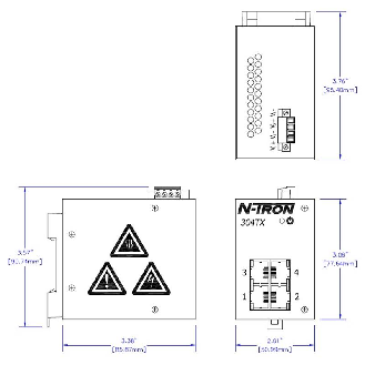 Switch non géré 4p 4xRJ45 10/100, 10-30VDC, IP30 -40° à 80°C,Rail DIN-Lire la description