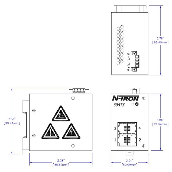 Switch non géré 4p 4xRJ45 10/100, 10-30VDC, IP30 -40° à 80°C,Rail DIN-Lire la description
