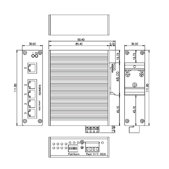Switch non géré 5p 5xRJ45 10/100, rail DIN, métal-Lire la description