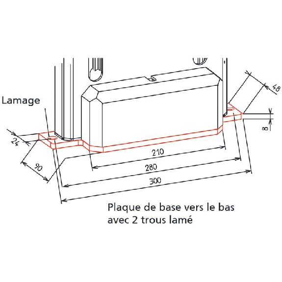 Plaque de montage (dessous) avec 2 trous fraisés pour fixation-Lire la description