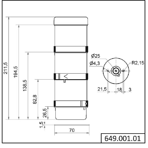 KS72 Design BWM 24VAC/DC GN/YE/RD IP65 Ø70mm ARGENTE-Lire la description
