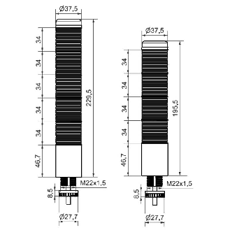 K37cl sr fiche 24VAC/DC CL/GN/YE/RD IP65 Ø37,5mm ARG-Lire la description