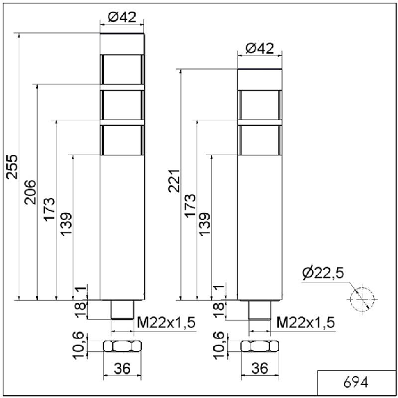 Mât de signalisation LED 24V DC Ø42mm-Lire la description
