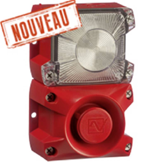 Combiné 100dB feu flash 5J 24Vdc optique Orange IP66-Lire la description