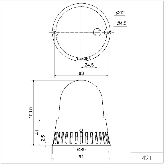 Combinaison éclair/sirène BM 8 sons 105dB 24VAC/DC ORANGE IP65 Ø89mm-Lire la description