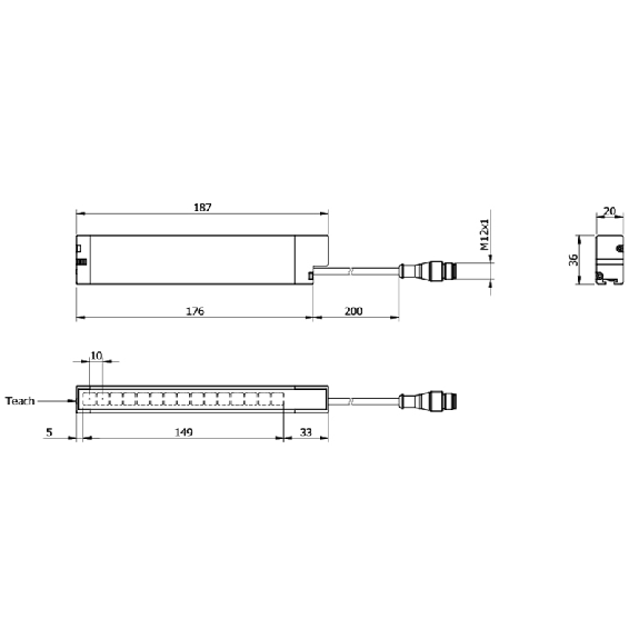 Barrière reflex de passage H=149mm Rés=10mm P=4.5m PNP, M12 4P+C0.2m Barrière reflex de passage H=149mm Rés=10mm P=4.5m PNP, M12 4P+C0.2m-Lire la description