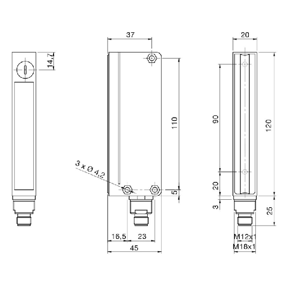 Barrière de passage (R) H=90mm Rés=10mm P=2m PNP+NPN, M12 4P Barrière de passage (R) H=90mm Rés=10mm P=2m PNP+NPN, M12 4P-Lire la description
