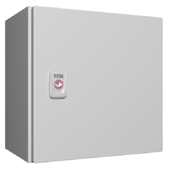 AX Coffret électrique, LHP : 300x300x210 mm, en tôle d'acier, avec plaque de montage, à une porte, une serrure à came-Lire la description