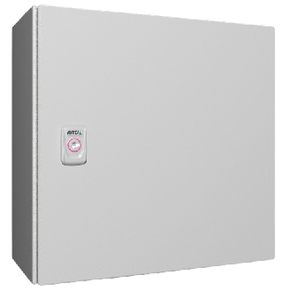 AX Coffret électrique, LHP : 380x380x210 mm, en tôle d'acier, avec plaque de montage, à une porte, une serrure à came-Lire la description