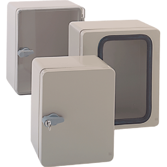 Mini-armoire ABS avec hublot, IP65, RAL 7035, 250 x 300 x 170 mm-Lire la description
