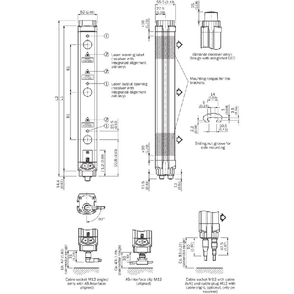 Barrière sécurité T4 8fx Rés=220mm P=70m (E) Std / M12x8 Barrière sécurité T4 8fx Rés=220mm P=70m (E) Std / M12x8-Lire la description