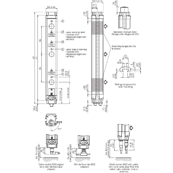 Barrière sécurité T4 7fx Rés=220mm P=70m (E) Std / M12x8 Barrière sécurité T4 7fx Rés=220mm P=70m (E) Std / M12x8-Lire la description
