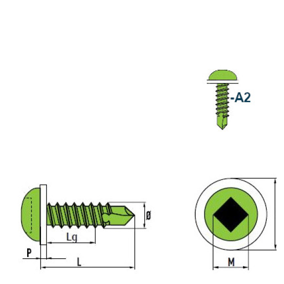 DIN 7504 SQ Vis Autoforeuse-Tête Cylindrique Bombée (SQ) Empreinte Carrée A2 PA 4,2x16 mm - avec SQ Bit 50mm - 500 pièces-Lire la description