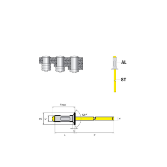 Rivets multiserrages MULTI AL/ST - Tête fraisée - 4,8x20 mm 500 Pièces-Lire la description