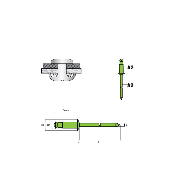 Spreizblindniete STAR  A2/A2 - Flachkopf - 4,0x13 mm - 500 Stück-Beschreibung lesen