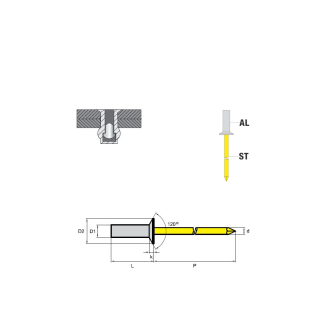 CUP Dicht-Becherblindniete  AL/ST - Senkkopf - 4,0x12,5 mm - 500 Stück-Beschreibung lesen