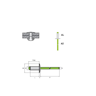 Blindniete STANDARD  AL/A2 - GroÃŸkopf K14 - 5,0x12 mm - 250 Stück-Beschreibung lesen
