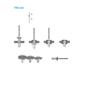 Rivets triples TRE-GO avec EPDM Disque  AL/AL - Tête plate - 5,2x22,2 mm 250 Pièces-Lire la description