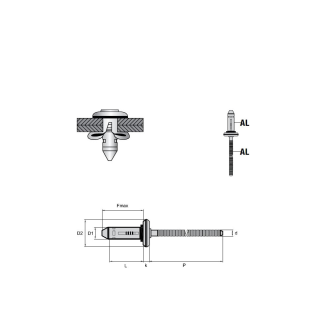 Rivets triples TRE-GO avec EPDM Disque  AL/AL - Tête plate - 5,2x22,2 mm 250 Pièces-Lire la description