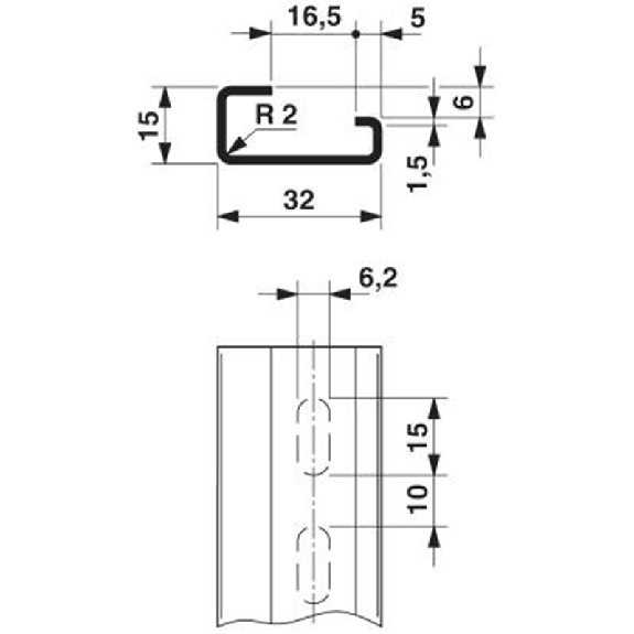 Profilé-support de type G, acier, 15 x 32 mm, longueur 2 m-Lire la description