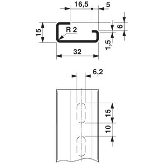 Profilé-support de type G, acier, 15 x 32 mm, longueur 2 m-Lire la description