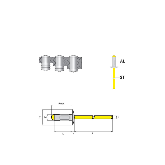 Rivets multiserrages MULTI AL/ST - Tête large K12 - 4,0x10 mm 500 Pièces-Lire la description