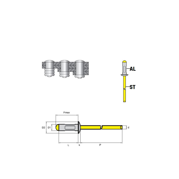 Rivets laqués RAINBOW MULTI- RAL 9005 AL/ST -Tête plate - 4,0x16 mm 500 Pièces-Lire la description