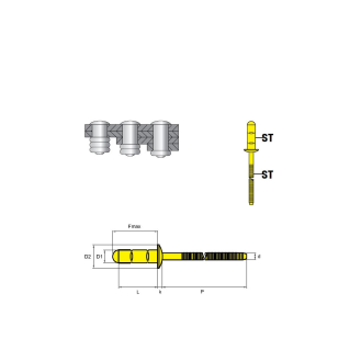Rivets multiserrages MULTI ST/ST - Tête plate - 4,8x17,5 mm 500 Pièces-Lire la description