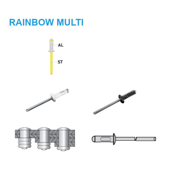 Farbige Blindniete RAINBOW MULTI- RAL 9005 AL/ST - Flachkopf - 4,0x17 mm - 500 Stück-Beschreibung lesen