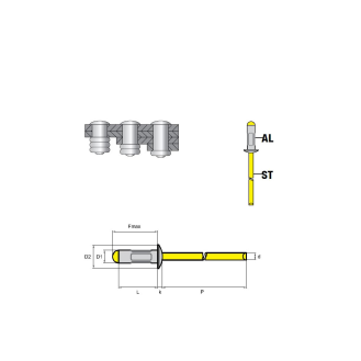 Rivets multiserrages MULTI AL/ST - Tête plate - 4,8x20 mm 500 Pièces-Lire la description
