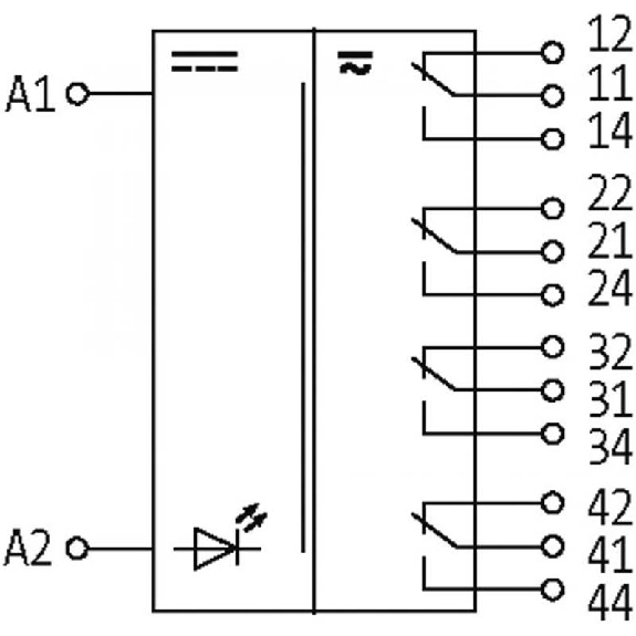Module-relais 4PDT 2A-250VAC/DC, 22,5mm, Vis, 230VAC-Lire la description