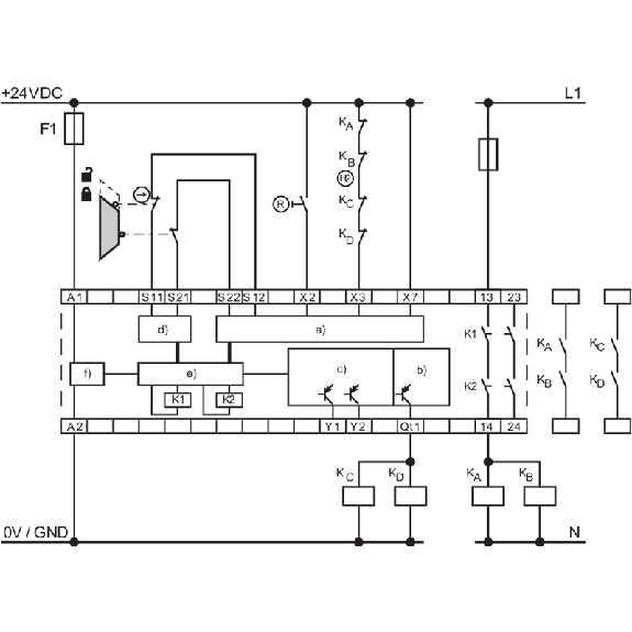 Module de sécurité 24VDC 2NF+1NO, 0  30 s, bornes à vis-Lire la description