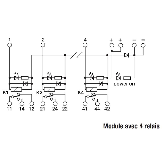 Module 4 Relais SPDT 12A-250VAC, 24VDC Commun négatif-Lire la description