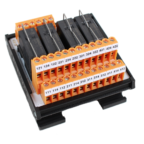 Module 4 relais SPDT 8A-250Vac, 24Vdc débrochable, bornes à vis-Lire la description
