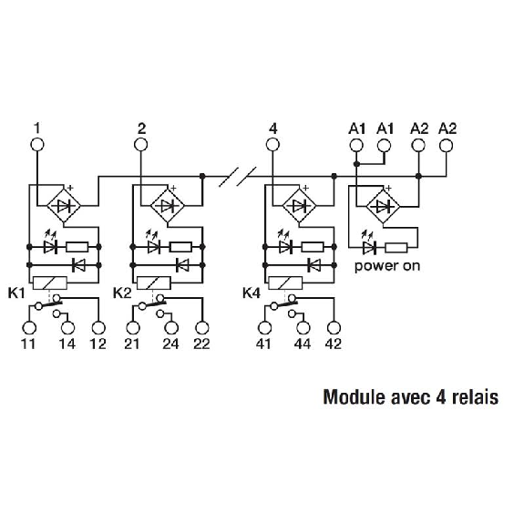 Module 4 Relais SPDT 12A-250VAC, 24VAC/DC Commun universel-Lire la description