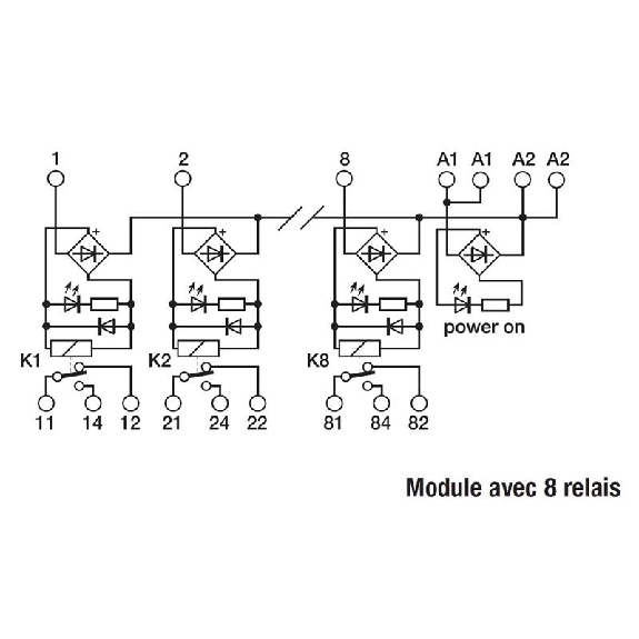 Module 8 Relais SPDT 12A-250VAC, 24VAC/DC Commun universel-Lire la description