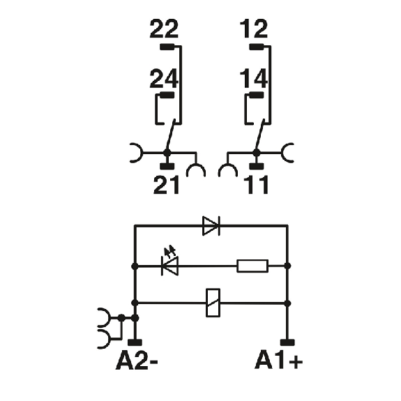Module-relais DPDT 8A-250VAC/DC LED+DIODE+BT, Push-in, 24Vdc-Lire la description