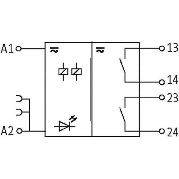 Module relais, DPST-NO, 6A-250VAC/DC, 12.4mm, Ressort, 24VAC/DC-Lire la description