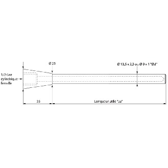 Doigt de gant à souder inox 316L, Ø9x1mm, 120mm, G1/2-Lire la description