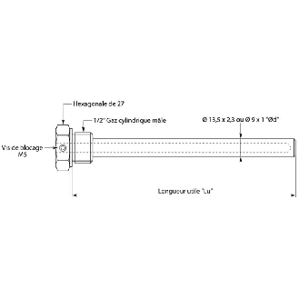 Doigt de gant avec vis de blocage G1/2 Ø9mm lg200mm-Lire la description