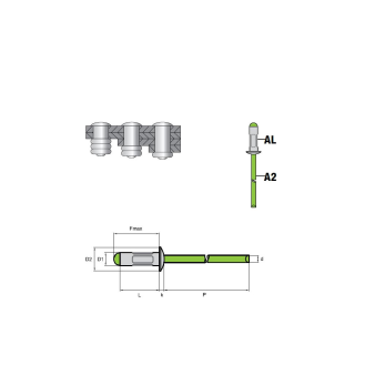 Rivets multiserrages MULTI AL/A2 - Tête plate - 4,8x10,3 mm 500 Pièces-Lire la description