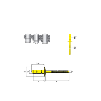 Rivets multiserrages MULTI ST/ST - Tête large K16 - 4,8x10 mm 250 Pièces-Lire la description