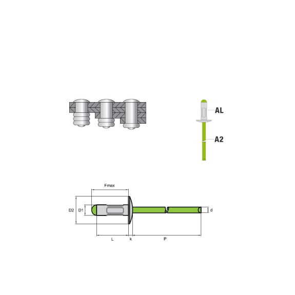 Rivets multiserrages MULTI AL/A2 - Tête large K16 - 4,8x10,3 mm 250 Pièces-Lire la description